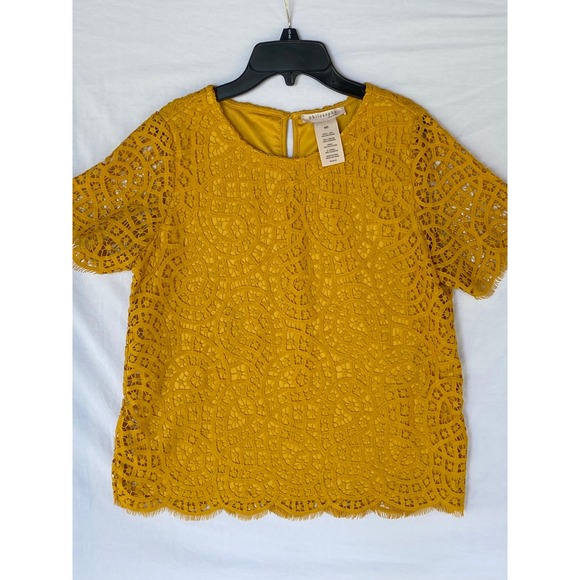 Philosophy Tops - Philosophy womens mustard yellow lace boho blouse dress shirt sz small